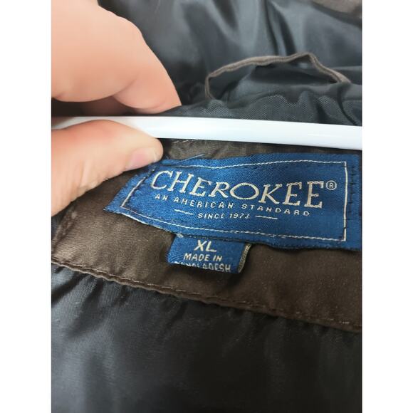 Vtg Cherokee Mens Puffer Jacket XL Hooded Winter Chocolate Brown Pocket Outdoor - Picture 5 of 6